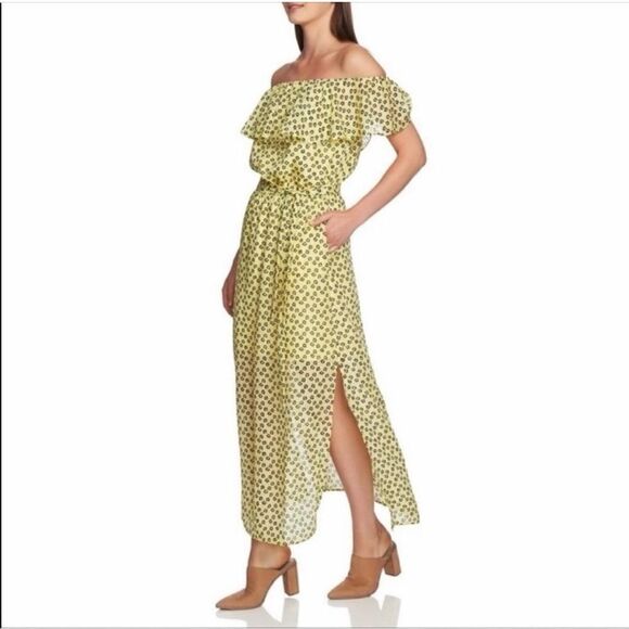 1. State Lavender Fields Floral Off The Shoulder Maxi Dress Yellow Medium - Picture 2 of 15